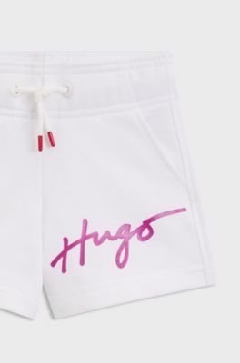 Short en coton m&eacute;lang&eacute; avec logo m&eacute;tallique pour enfant, Blanc