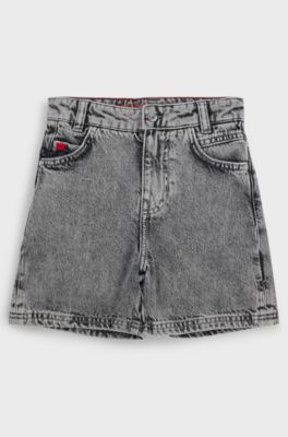 Kids' loose-fit shorts in grey cotton denim, Patterned