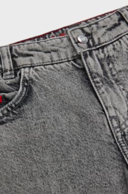 Kids' loose-fit shorts in grey cotton denim, Patterned