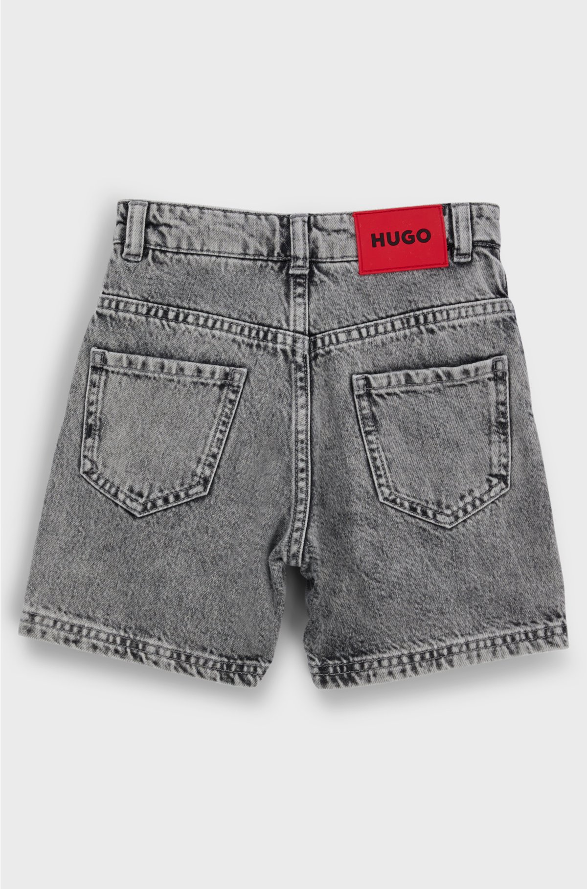 Kids' loose-fit shorts in grey cotton denim, Patterned