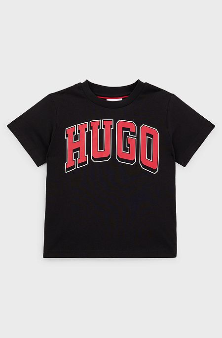 Kids' T-shirt in cotton jersey with logo print, Black