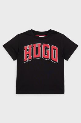 Kids' T-shirt in cotton jersey with logo print, Black