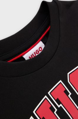 Kids' T-shirt in cotton jersey with logo print, Black