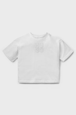 Kids' loose-fit T-shirt in cotton with stacked logo, White
