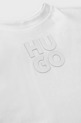 Loose-fit katoenen T-shirt met tweedelig logo voor kinderen, Wit