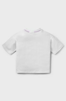 Kids' loose-fit T-shirt in cotton with stacked logo, White