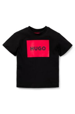 Kids' T-shirt in cotton jersey with squared logo print, Black