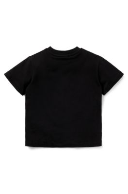 Kids' T-shirt in cotton jersey with squared logo print, Black