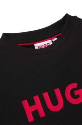 キッズ ロングスリーブTシャツ コットン ロゴプリント, ブラック