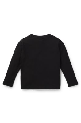 キッズ ロングスリーブTシャツ コットン ロゴプリント, ブラック