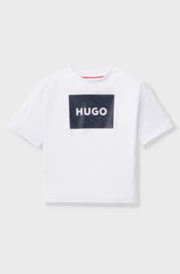 Kids' T-shirt in cotton with animal-print logo square, White