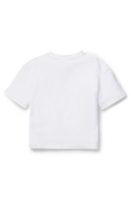 Kids' T-shirt in cotton with animal-print logo square, White
