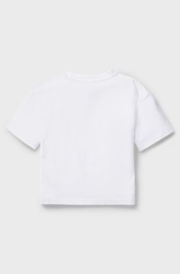 Kids' T-shirt in cotton with animal-print logo square, White