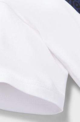 Kids' T-shirt in cotton with animal-print logo square, White