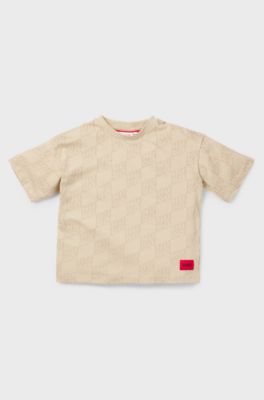 Kids' T-shirt in cotton with stacked-logo print, Light Beige