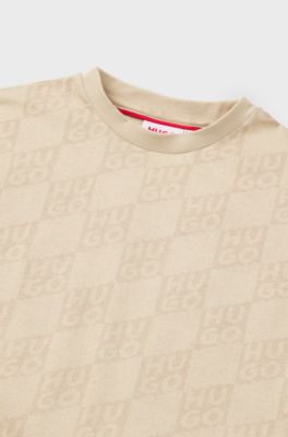 Kids' T-shirt in cotton with stacked-logo print, Light Beige