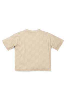 T-shirt per bambini in cotone con stampa con logo scomposto, Beige chiaro