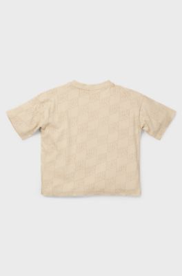 Kids' T-shirt in cotton with stacked-logo print, Light Beige