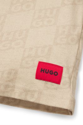 T-shirt per bambini in cotone con stampa con logo scomposto, Beige chiaro