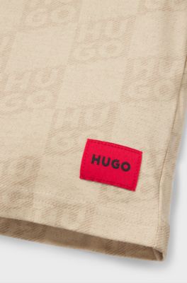 Kids' T-shirt in cotton with stacked-logo print, Light Beige