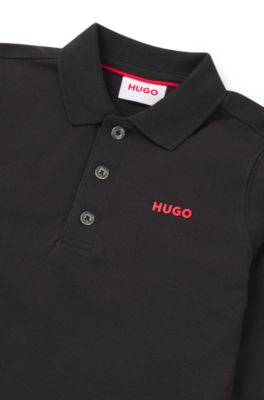 Kids' long-sleeved polo shirt with logo print, Black