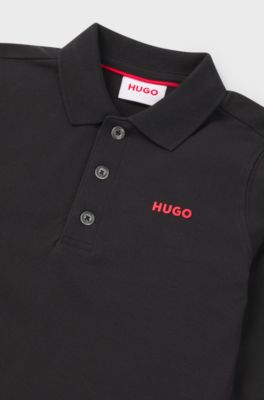 Kids' long-sleeved polo shirt with logo print, Black