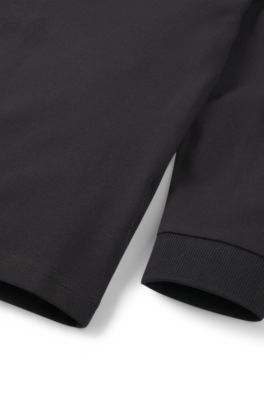 Kids' long-sleeved polo shirt with logo print, Black