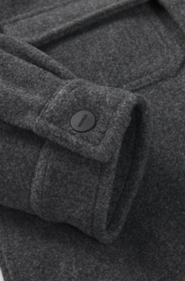 Kids' overshirt in felt fabric with red logo label, Dark Grey