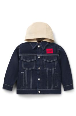 Kids' denim jacket with detachable fleece hood, Dark Blue
