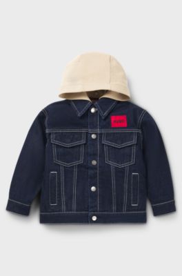Veste en jean pour enfant avec capuche amovible en polaire, Bleu fonc&eacute;