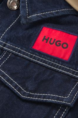Kids' denim jacket with detachable fleece hood, Dark Blue