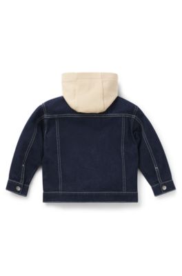 Kids' denim jacket with detachable fleece hood, Dark Blue