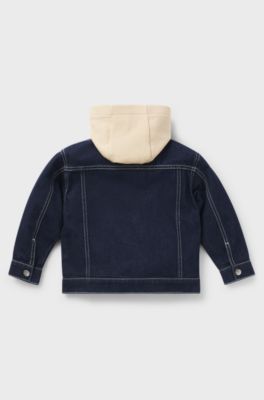 Veste en jean pour enfant avec capuche amovible en polaire, Bleu fonc&eacute;