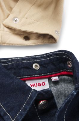 Kids' denim jacket with detachable fleece hood, Dark Blue