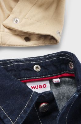 Veste en jean pour enfant avec capuche amovible en polaire, Bleu fonc&eacute;