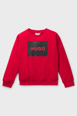 Kids' cotton-blend sweatshirt with squared logo print, Red