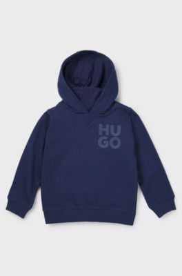 Felpa con cappuccio per bambini in misto cotone con logo scomposto, Blu scuro