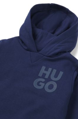 Kids' cotton-blend hoodie with stacked logo, Dark Blue