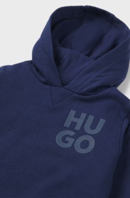 Kids' cotton-blend hoodie with stacked logo, Dark Blue