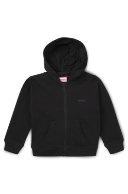 Sudadera de cremallera con capucha para ni&ntilde;os en algod&oacute;n con logo estampado, Negro