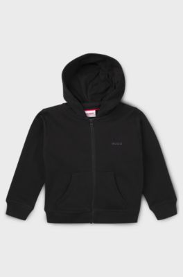 Kinderhoodie van een katoenmix met rits en logoprint, Zwart