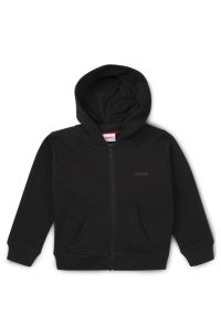 Felpa con cappuccio per bambini in misto cotone con zip e logo stampato, Nero