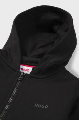 Kids' cotton-blend zip-up hoodie with logo print, Black