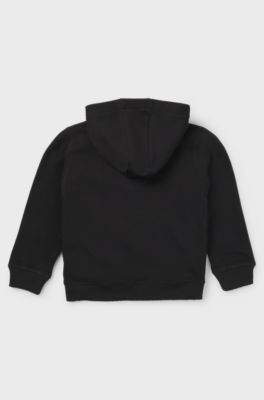 Kinderhoodie van een katoenmix met rits en logoprint, Zwart