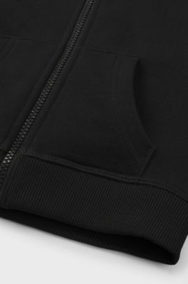 Kinderhoodie van een katoenmix met rits en logoprint, Zwart