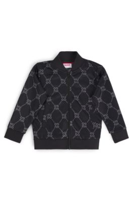 Kids' zip-up jacket with stacked-logo print, Black Patterned
