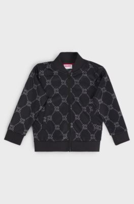 Kids' zip-up jacket with stacked-logo print, Black Patterned