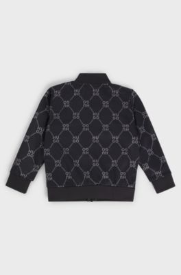 Kids' zip-up jacket with stacked-logo print, Black Patterned