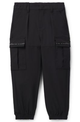 Kids' cargo trousers with branded pocket trims, Black