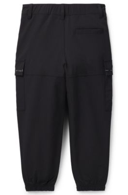 Kids' cargo trousers with branded pocket trims, Black